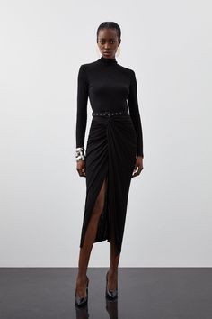 A Classic Silhouette Is Reimagined With Ruched Texture. This Dress Is Day To Evening Coded, Crafted From Premium Viscose Jersey That Sculpts The Silhouette To From A Funnel Neck To A Midi Length. Finished With Long Sleeves, A Split Hem And Wrap Design, Pair This Piece With Sleek Heels For An Alluring Ensemble.Midi Dressviscoselong Sleevesruched Latest Maxi Dresses, Spring Wedding Guest Dress, Petite Business Casual, Ibiza Outfits, Maxi Dress Collection, Ruched Maxi Dress, Fall Wedding Guest Dress, Bachelorette Outfits, Italy Outfits