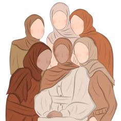 a group of women in brown and white robes, with one woman wearing a headscarf