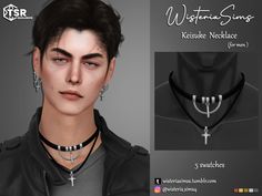 The Sims Resource - Sims 4 - Necklace - WisteriaSims - For men - Keisuke Necklace for Men Sims 4 Male Necklace, Sims 4 Male Accessories, Sims 4 Necklace, Sims4 Mod, Sims 4 Cc Goth, Pokemon Necklace, Goth Guy