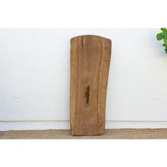 a piece of wood sitting next to a potted plant