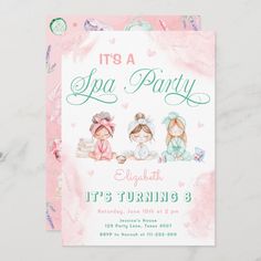 it's a spa party with two girls in pink and green on the front