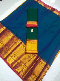 Blue & Green Narayanpeth Handloom Cotton Half Saree Lehenga Set