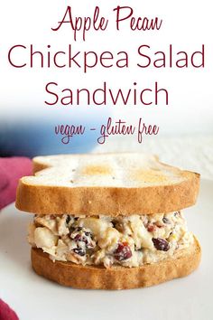 an apple pecan chickpea salad sandwich with vegan - gluten free