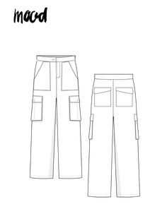 the front and back view of a women's pants with pockets on each side