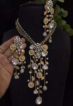 Gorgeous Punjabi 22k white gold plated Gold Necklace. Perfect Indian Jewelry for weddings and ceremonies Earring/length: 4.5 inches approx  Pair it with your favorite sari Punjabi suits and Lehengas and evening gowns High quality and craftsmanship. If you have any questions, please contact us. Yellow Gold Kundan Pendant Necklace For Wedding, Wedding Yellow Gold Kundan Pendant Necklace, Designer Gold Kundan Necklace, Intricate Dangle Jewelry For Reception, Reception Dangle Jewelry With Intricate Design, Silver Chandbali Jewelry With Elegant Design, Luxury Kundan Jewelry, Exquisite Silver Jewelry For Festive Season, Luxury Hand-set Jewelry For Festive Occasions