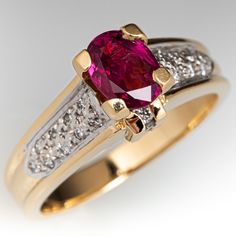 a ring with a large pink stone surrounded by white and yellow gold diamond pave