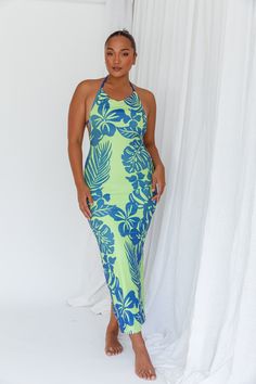 Fiji Feeling Midi Dress Tropical Kiwi by Selfie Leslie Fitted Tropical Dress With Vibrant Print, Fitted V-neck Tropical Print Maxi Dress, Vibrant V-neck Dress With Tropical Print, Polynesian Wedding, Multicolor V-neck Tropical Print Dress, Tropical Maxi Dress With Vibrant Print And V-neck, Red Bridesmaids, Yellow Bridesmaids, Straw Tote