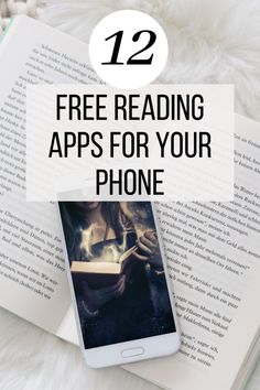 an open book with the title 12 free reading apps for your phone