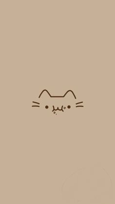 a drawing of a cat's face on a beige background with the word,