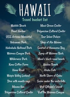 the hawaii travel bucket list with palm trees