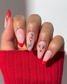 Red French Tip Reindeer Christmas Theme Press on Nail Set, Reusable, High-quality Luxury, Gifts for Her, Holiday Festive, Hand Painted - Etsy