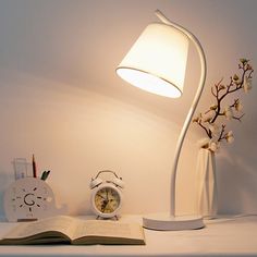 Modern White/Black Study Lamp With Fabric Shade - Tapered Book Light For Reading (1 Bulb) White Contemporary Floor Lamp, Small Desk Lamp, Study Lamp, Night Table Lamps, Dimmable Ceiling Lights, Book Light, Copper Chandelier, Contemporary Floor, Ceiling Lights Living Room