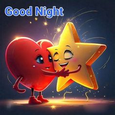 two hearts hugging each other with the words good night written on it and stars in the background