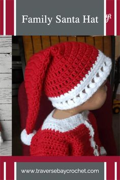 a crocheted santa hat is shown with the words family santa hat on it