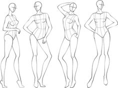 a line drawing of female body shapes and their measurements, from the front to the back