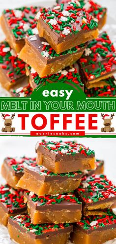 easy melt in your mouth toffee recipe with christmas sprinkles on top