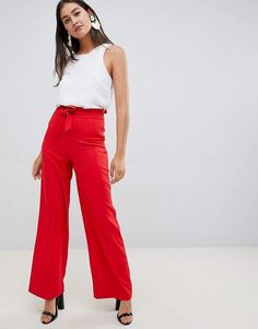 Miss Selfridge Wide Leg Trousers With Tie Waist In Red Pop Fashion, Red Fashion, Wide Leg Trousers, Miss Selfridge, Leg Pants, Wide Leg Pants, Fitness Models