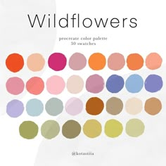 the cover of wildflowers is shown with different colors and shapes, including circles