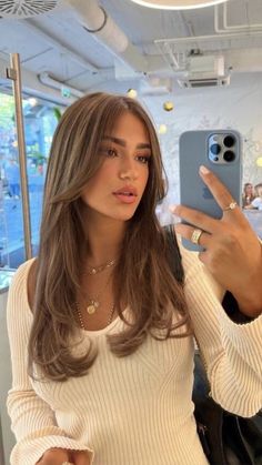 Choppy Lob Haircut With Curtain Bangs, Minimal Styling Haircuts, Chin Length Curtain Bangs Straight Hair, Hair Inspo Long Layers Curtain Bangs, Long Layers W Curtain Bangs, Medium Hair Curtain Bangs Straight, Long Hair Cuts Curtain Bangs, Blow Out Long Hair Style, Longer Length Haircut