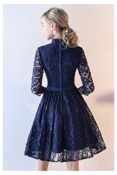 10% off now! navy blue lace short homecoming dress with collar 3/4 sleeves online. Sheprom offers formal, party, casual & more style dresses to fit your special occasions. Fitted Lace Dress With 3/4 Sleeve For Party, Navy Dress For Fall Party, Dress With Collar, Short Homecoming Dress, Lace Short, Formal Party, Style Dresses, Homecoming Dress, Collar Dress