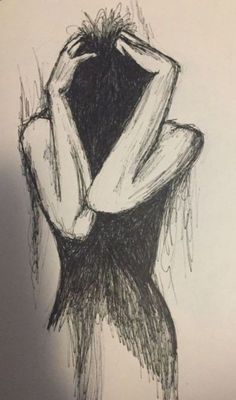 a drawing of a woman with her hands on her head and arms behind her back