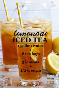 lemonade iced tea in glasses with ice and lemons