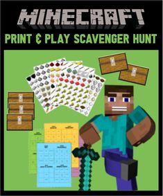 an image of a minecraft poster with the words print and play scavenger hunt