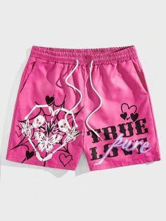 Graphic Shorts, Pink Street, Shein Men, Skeleton Graphic, Street Life, Street Fashion Men Streetwear, Summer Street, Shorts Casual