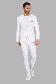 Product Type: Two Piece Slim fit One Button Men's Suit Fit Type: Slim fit Buttons: One Button Fabric Material: %100 Cotton Origin: Made In Turkey Washing Information: Dry Clean Only Men’s White Suit, All White Party Outfits Mens, Mens Suit Fit, Clothes For Big Men, All White Party Outfits, Isley Brothers, Outfit Tennis, White Attire