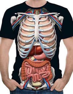 a man wearing a t - shirt with an image of the human body on it