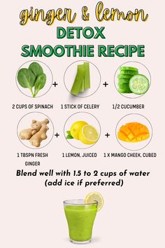 Detox Green Smoothie, Super Green Smoothie Recipes, Super Green Smoothie, Lemon Detox, Easy Detox, Smoothie Cleanse