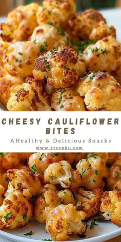 cheesy cauliflower bites on a white plate