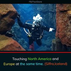 a person diving in the ocean with text overlay that reads touching north america and europe at the same time