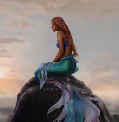 a mermaid sitting on top of a rock