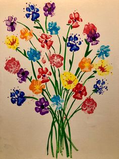 a painting of colorful flowers on a white background