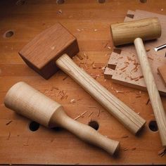 some woodworking tools are laying on a table