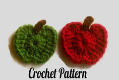 two crocheted apples sitting next to each other on a white surface with the words crochet pattern below it