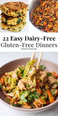 four different images with the words, 22 easy dairy - free gluten - free dinners