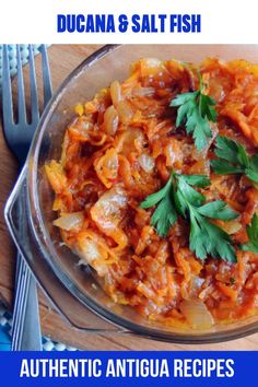 a bowl filled with pasta and garnished with parsley