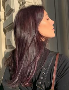 Hair Color For Indian Skin Tone Without Bleach, 2023 Hair Color Trends For Indian Women, Light Plum Brown Hair, Dark Hair Colors 2023, Milk Tea Hair Color On Brown Skin, Brunette Hair Purple Undertone, Cherry Coke Hair Color On Black Hair, Amethyst Brown Hair, Blackberry Brunette Hair