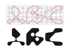 an image of the letters and numbers in black and white with red dots on them