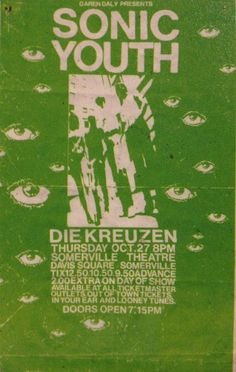 a green poster with the words sonic youth on it