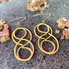 Infinity Celtic Knot Earrings By Bonnie Angela. Gold Handmade Everyday Nickel-free Infinity Jewelry, Handmade Gold Infinity Jewelry, Gold Infinity Earrings Perfect For Gifts, Hypoallergenic Infinity Metal Jewelry, Hypoallergenic Metal Infinity Jewelry, Egyptian Earrings, Work Earrings, Wire Jewelry Earrings, Shoulder Duster Earrings