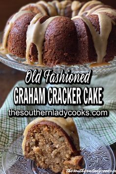 Graham cracker cake on a cake stand with a piece of cake on a dish beside that cake. Old Fashioned Graham Cracker Cake, Graham Crackers Dessert, Grahman Crackers Dessert Recipe, Cinnamon Graham Cracker Recipes, Graham Cracker Cake Recipe, Recipes Using Graham Crackers, Cracker Sticks, Graham Cracker Recipes Desserts, Powdered Sugar Recipes