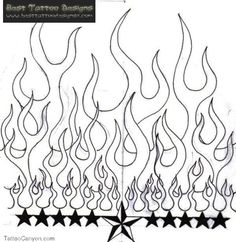 a drawing of fire with five stars in the middle and one star on the bottom