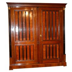 Biedermeier Armoire/Cabinet made of walnut and root wood with 2 large doors, ebonized colums and gilt fittings. Biedermeier Furniture, Handmade Cabinets, French Armoire, Amazing Furniture, American Interior, Bedroom Armoire, Wardrobe Armoire, Furniture Factory, Deco Furniture