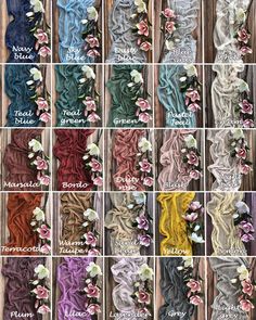 the different colors of hair are shown in this collage, with flowers on each side