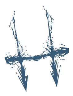 an artistic cross drawn in ink on white paper with blue water splashing all over it