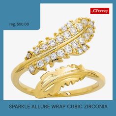 Ring Style: Bypass RingsFeatures: Nickel Free, In A Gift BoxShape: LeafStone Cut: RoundStone Millimeter Measurement: 2.5 Mm Width, 2.5 Mm LengthMetal Color: Gold ToneBand Width: 2mmCare: Wipe CleanStone Type: 24 Cubic ZirconiaMetal: 14k Gold Over BrassCountry of Origin: Imported Rings Bands, 7 Rings, Ring Style, Fashion Rings, Band Rings, Cubic Zirconia, Gift Box, Sparkle, Brass