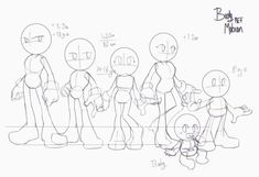 a drawing of some cartoon characters with different expressions on their faces and body, all drawn in one line